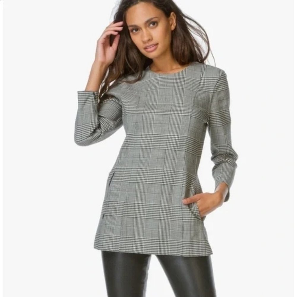 Theory Lauret CL Portland Glen Plaid Top Black White Size 2 Virgin Wool Pockets